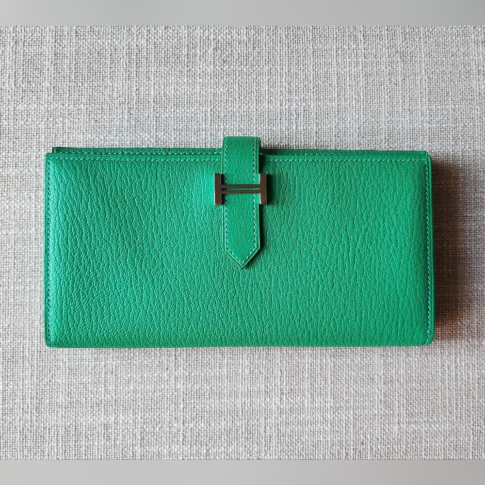 Authentic Hermes Menthe Chevre Bearn Wallet